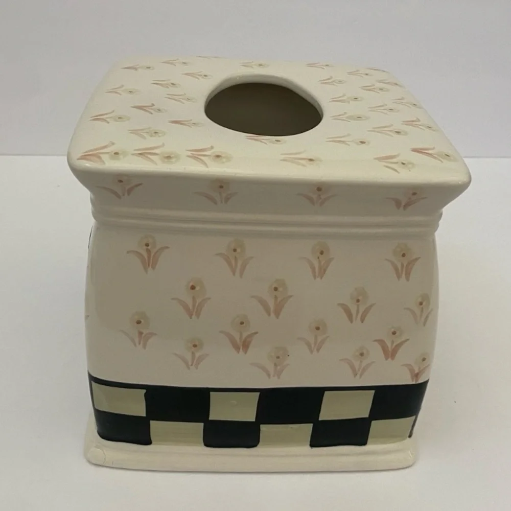 Warren Kimble Fat Cat in Tub Tissue Box Cover Ceramic Bath Black & White Tuxedo - Picture 3 of 8